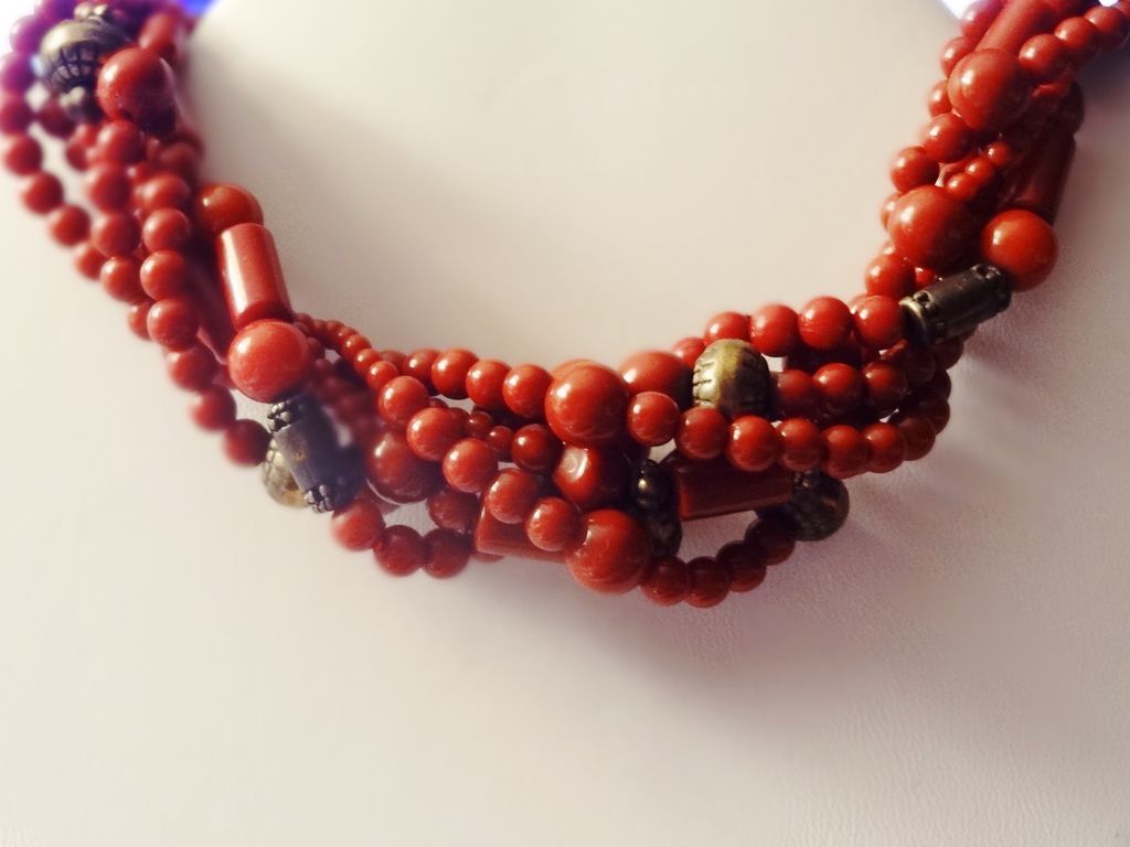 Vintage Maroon Beaded Torsade Necklace Vintage Maroon Beaded Torsade Necklace