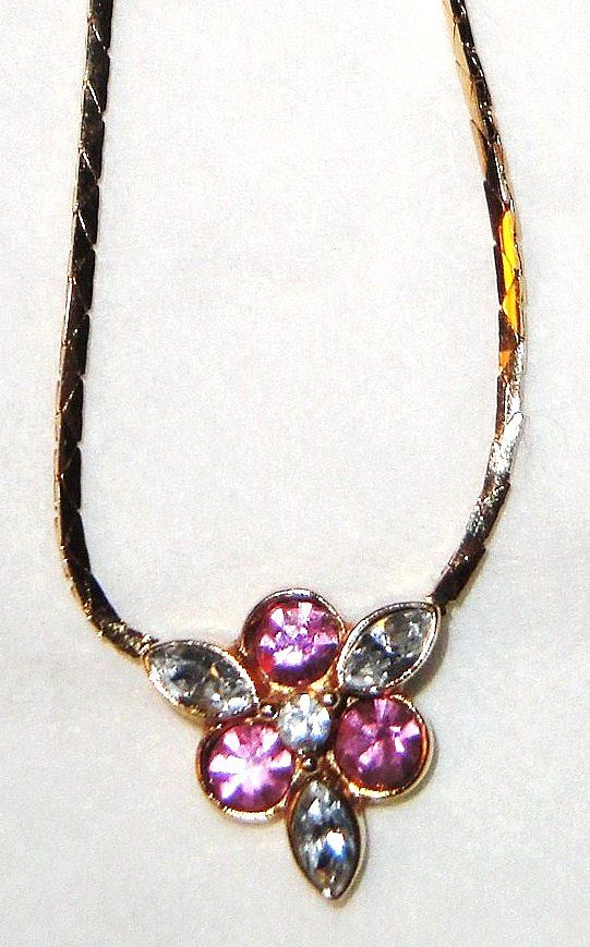 Vintage Signed Avon "Pink Sparkle Necklace" ~ elegant light rose glass ~ crystal accents Vintage Signed Avon "Pink Sparkle Necklace" ~ elegant light rose glass ~ crystal accents