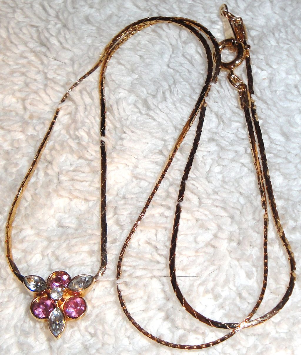 Vintage Signed Avon "Pink Sparkle Necklace" ~ elegant light rose glass ~ crystal accents Vintage Signed Avon "Pink Sparkle Necklace" ~ elegant light rose glass ~ crystal accents