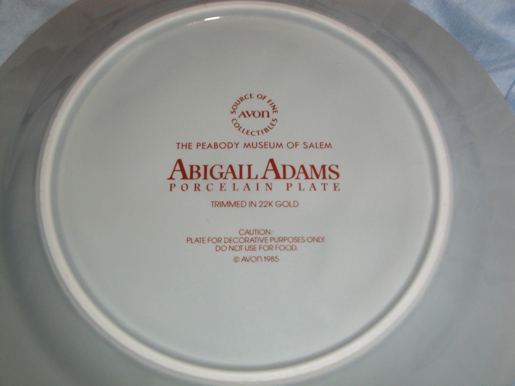 Vintage Signed Avon 1985 "Abigail Adams Porcelain Plate" ~ fine porcelain with 22K gold trim Vintage Signed Avon 1985 "Abigail Adams Porcelain Plate" ~ fine porcelain with 22K gold trim