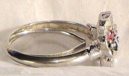 Avon 1974 "Rosegay" Flowers Rhodium Plated Ring ~ Size 10 ~ rose stone centers ~ antique silver-tone ~ faux pearls Avon 1974 "Rosegay" Flowers Rhodium Plated Ring ~ Size 10 ~ rose stone centers ~ antique silver-tone ~ faux pearls