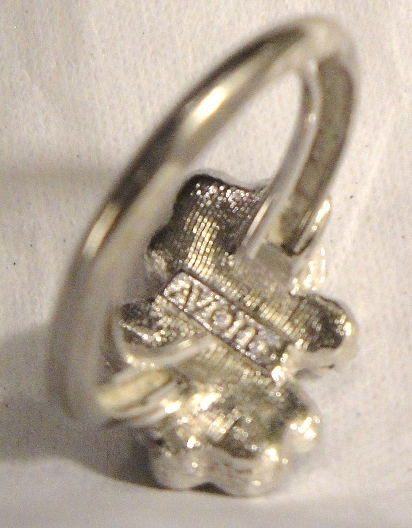 Avon 1974 "Rosegay" Flowers Rhodium Plated Ring ~ Size 10 ~ rose stone centers ~ antique silver-tone ~ faux pearls Avon 1974 "Rosegay" Flowers Rhodium Plated Ring ~ Size 10 ~ rose stone centers ~ antique silver-tone ~ faux pearls