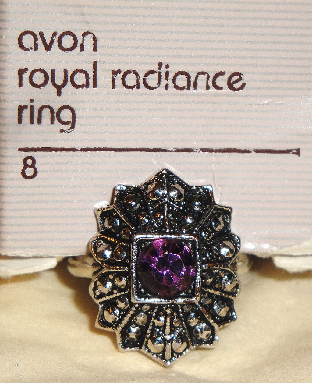 Signed Avon "Royal Radiance Ring" ~ Size 8 ~ marcasite & faux amethyst in regal style of precious heirloom Signed Avon "Royal Radiance Ring" ~ Size 8 ~ marcasite & faux amethyst in regal style of precious heirloom