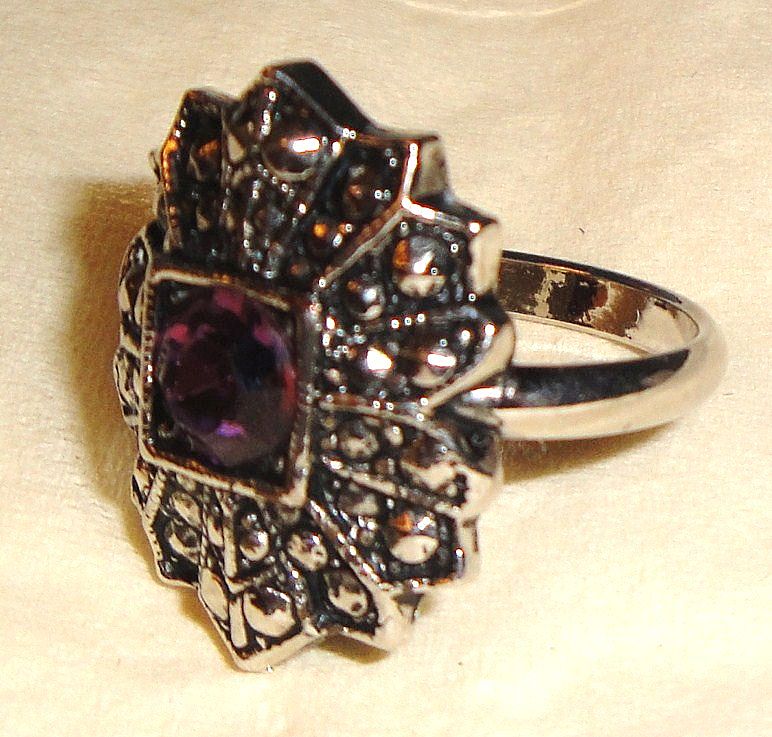 Signed Avon "Royal Radiance Ring" ~ Size 8 ~ marcasite & faux amethyst in regal style of precious heirloom Signed Avon "Royal Radiance Ring" ~ Size 8 ~ marcasite & faux amethyst in regal style of precious heirloom