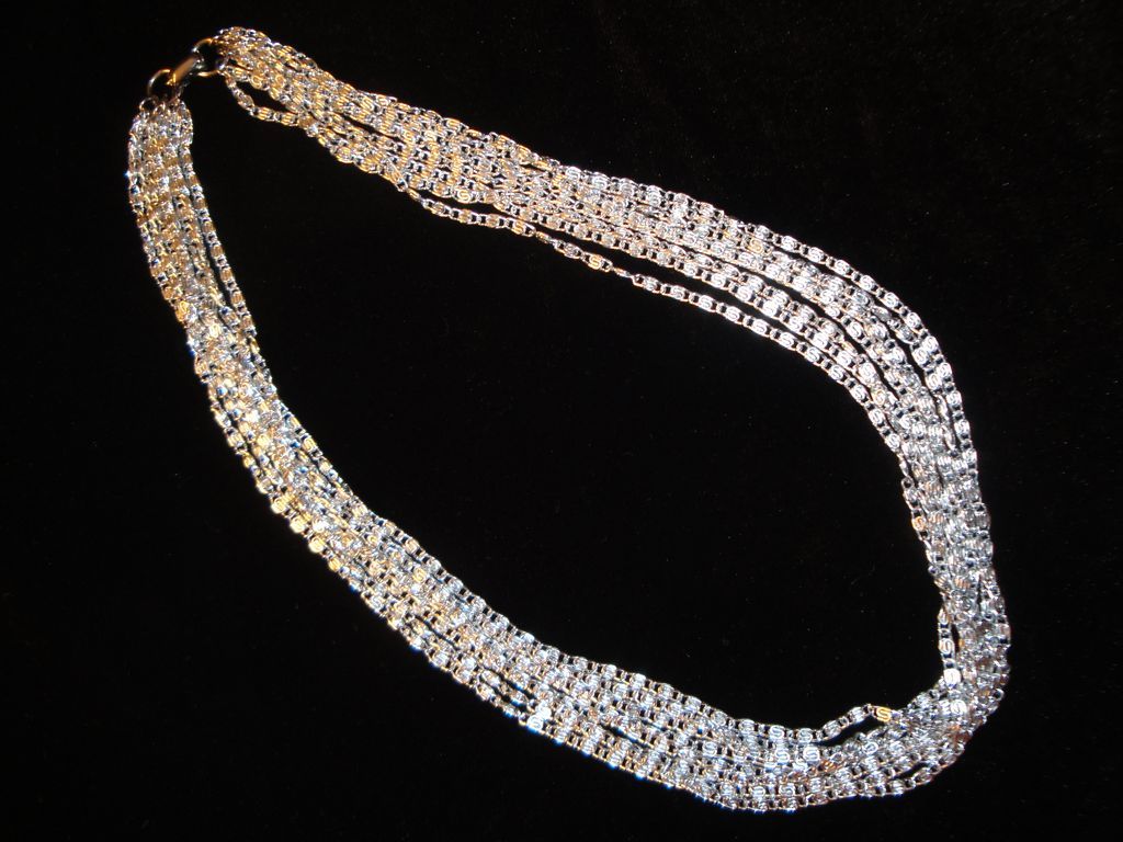 Vintage Signed Sarah Coventry 1972 "Silvery Cascade" 8 Strand Necklace Vintage Signed Sarah Coventry 1972 "Silvery Cascade" 8 Strand Necklace