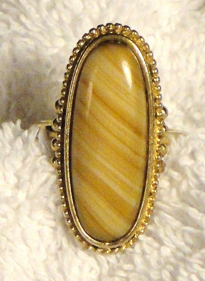 Signed Vintage Avon "Shimmering Sands Ring" ~ Size 10 ~ agate striated in sand shades ~ no 2 alike Signed Vintage Avon "Shimmering Sands Ring" ~ Size 10 ~ agate striated in sand shades ~ no 2 alike