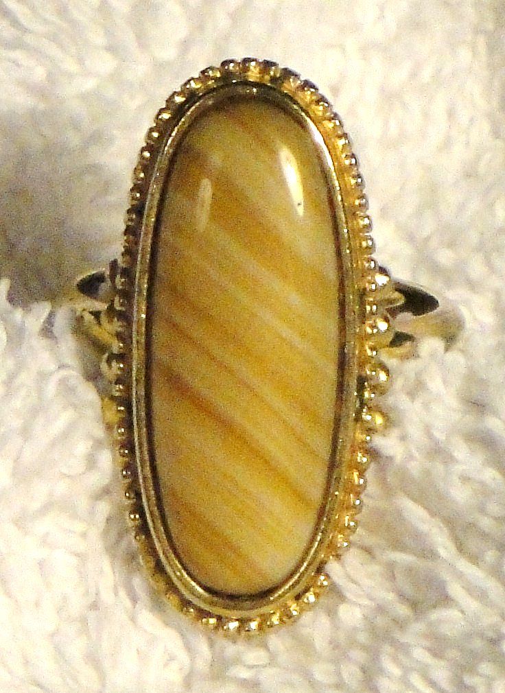 Signed Vintage Avon "Shimmering Sands Ring" ~ Size 10 ~ agate striated in sand shades ~ no 2 alike Signed Vintage Avon "Shimmering Sands Ring" ~ Size 10 ~ agate striated in sand shades ~ no 2 alike