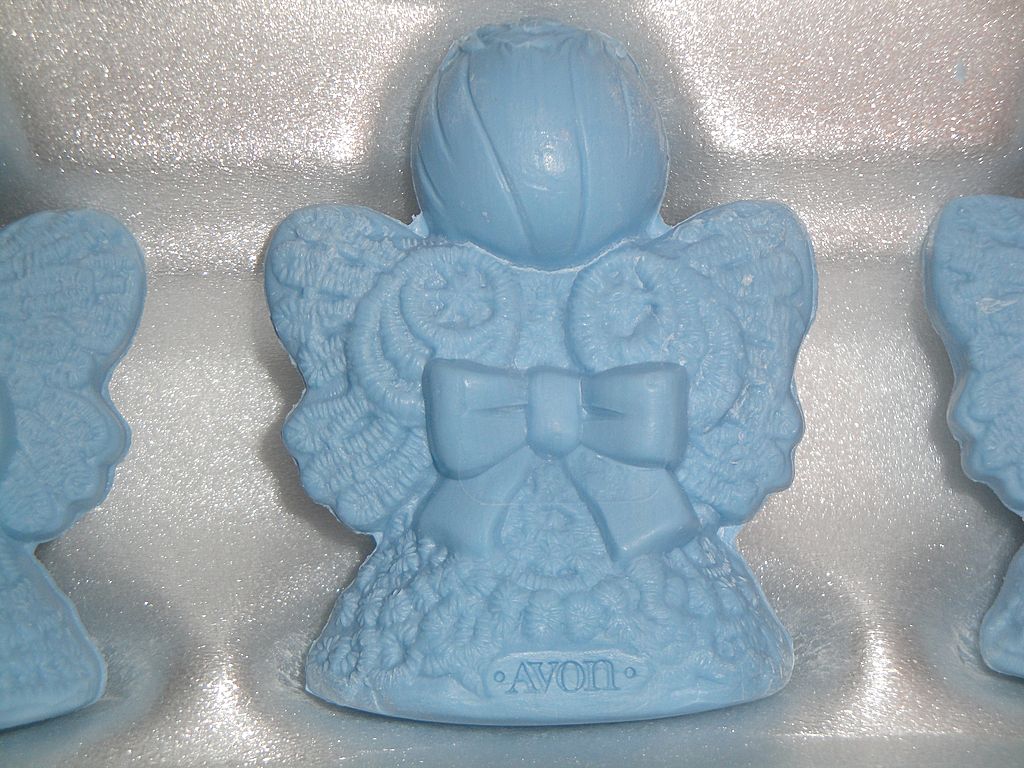 Vintage Signed Avon 1975 "Angel Lace Soaps" ~ 3 blue soaps in shape of angels Vintage Signed Avon 1975 "Angel Lace Soaps" ~ 3 blue soaps in shape of angels