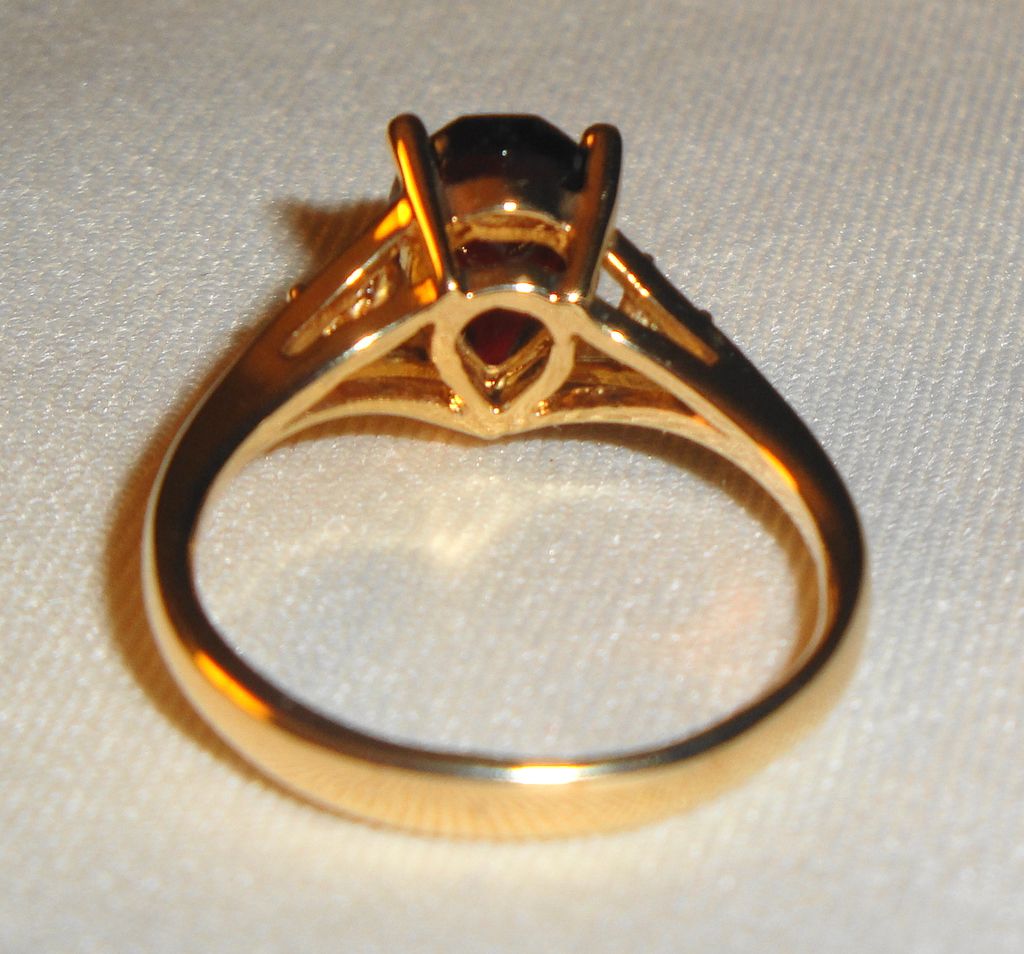 Gold Plated Vintage Signed Avon 1980 "Scarlet Temptation Ring" ~ Size 6-7 ~ Simulated Garnet & Rhinestones Gold Plated Vintage Signed Avon 1980 "Scarlet Temptation Ring" ~ Size 6-7 ~ Simulated Garnet & Rhinestones