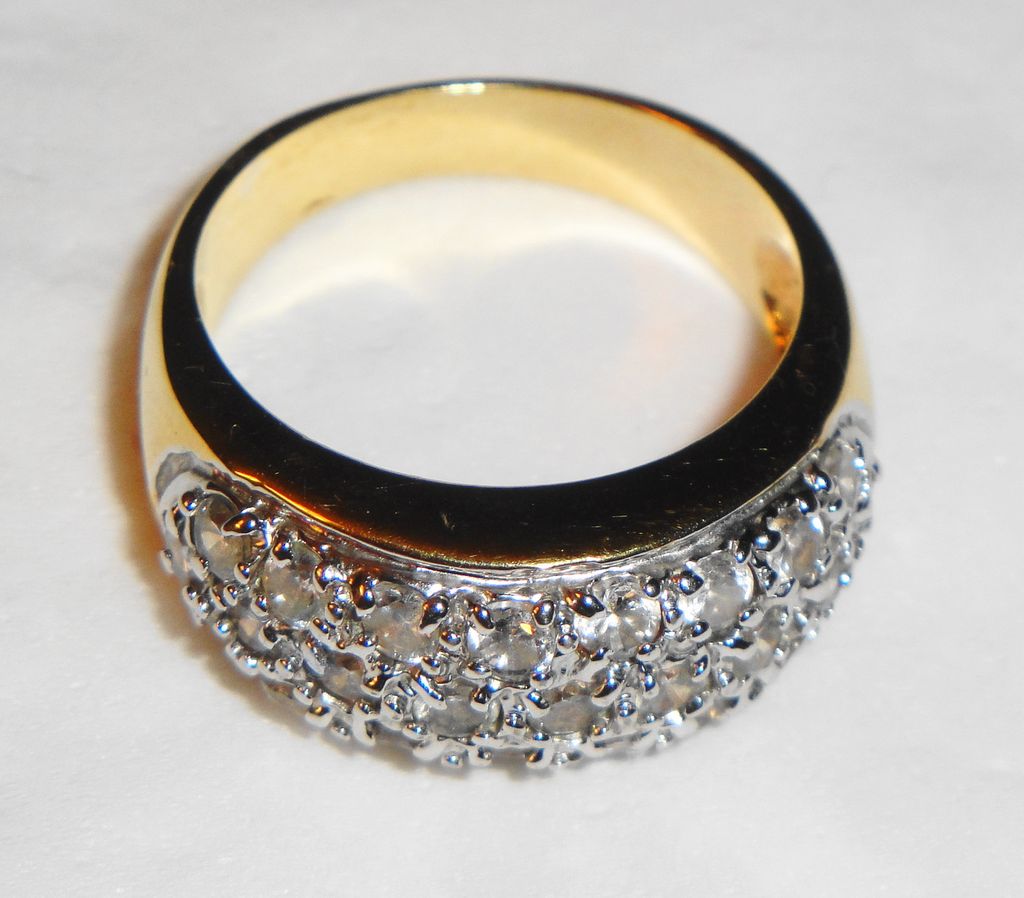 Vintage Two-Toned Pave Ring with Silver-tone Prongs and gold-tone band Vintage Two-Toned Pave Ring with Silver-tone Prongs and gold-tone band