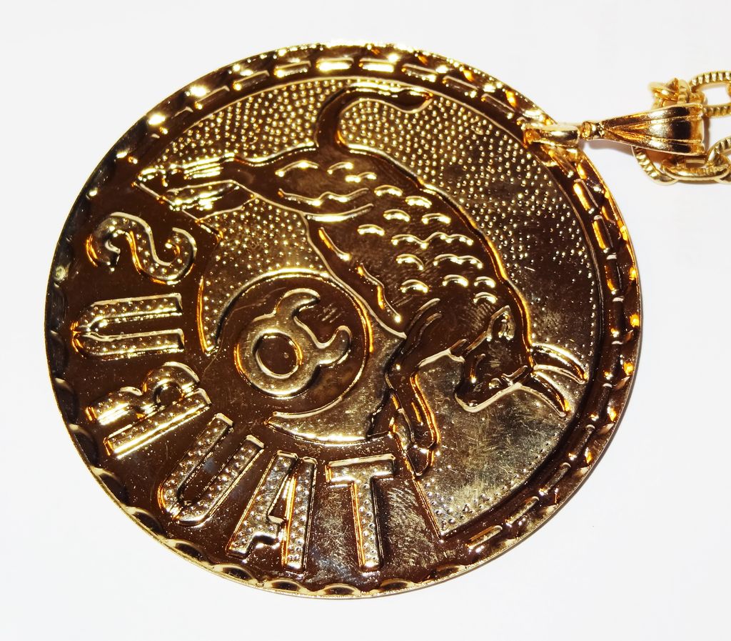 Vintage Light Metal Embossed TAURUS Pendant Necklace on 32" Textured Chain Vintage Light Metal Embossed TAURUS Pendant Necklace on 32" Textured Chain
