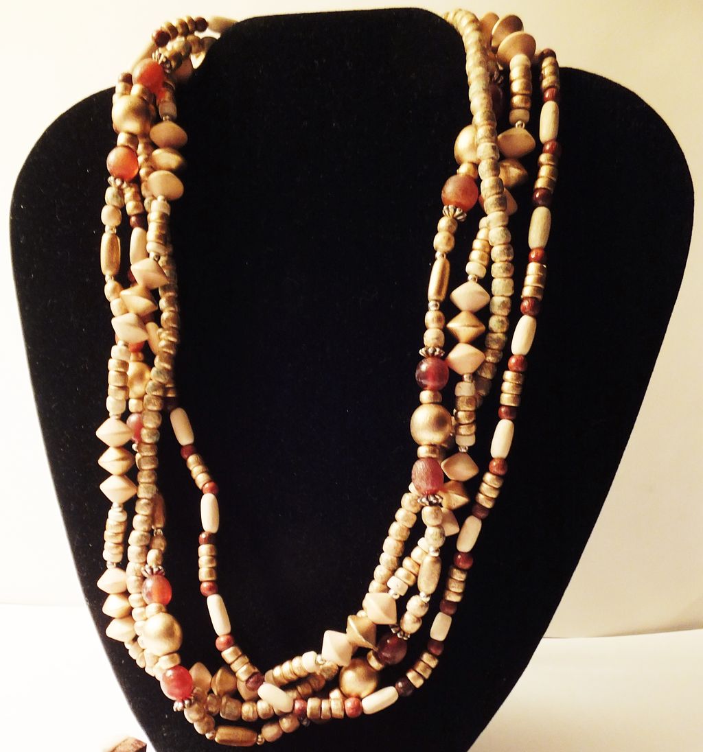 Vintage 4-Strand Beaded Necklace in Hues of Brown Vintage 4-Strand Beaded Necklace in Hues of Brown
