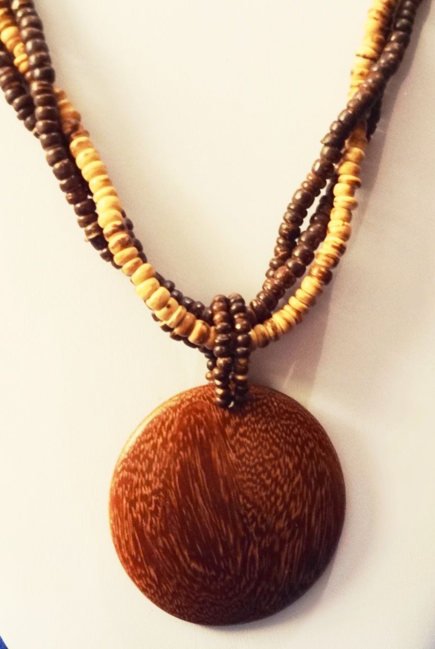 Vintage Multi-strand Large Dangling Wooden Convex Disk Necklace Vintage Multi-strand Large Dangling Wooden Convex Disk Necklace