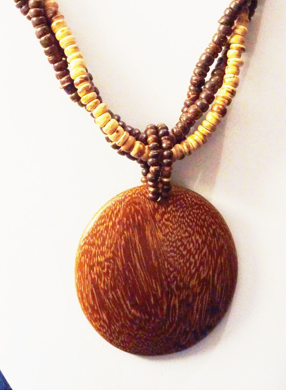 Vintage Multi-strand Large Dangling Wooden Convex Disk Necklace Vintage Multi-strand Large Dangling Wooden Convex Disk Necklace