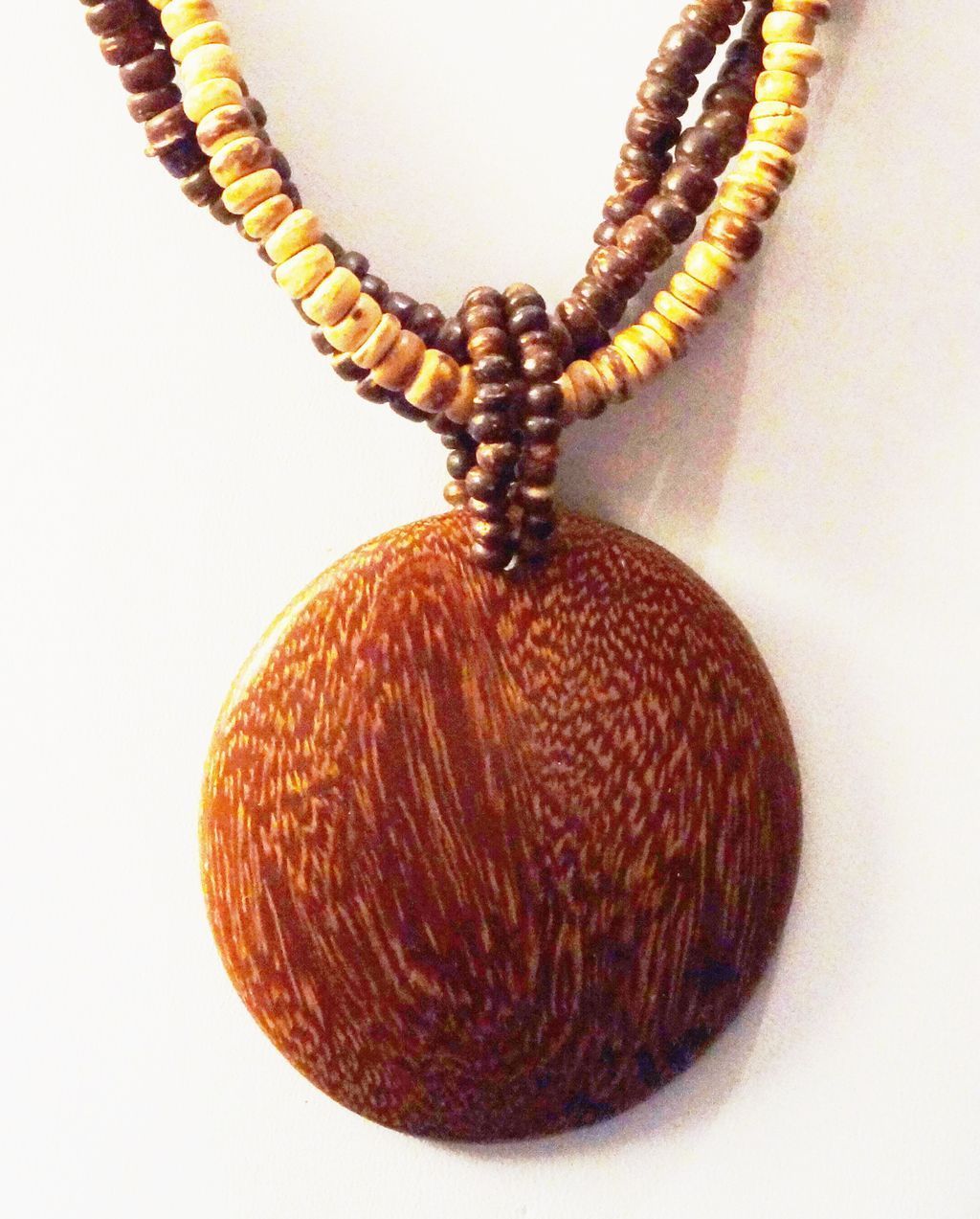 Vintage Multi-strand Large Dangling Wooden Convex Disk Necklace Vintage Multi-strand Large Dangling Wooden Convex Disk Necklace