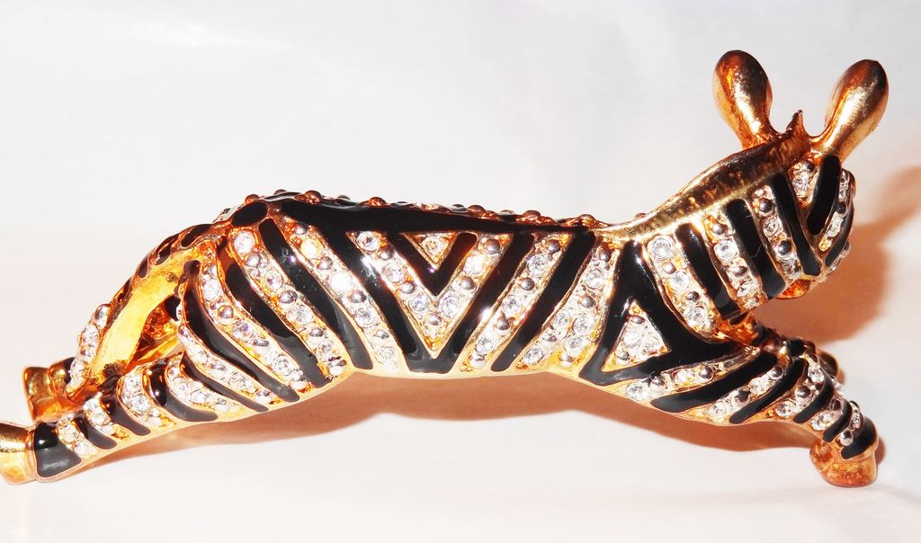 Vintage 1980s Zebra Shoulder Pin ~ enamel and crystals Vintage 1980s Zebra Shoulder Pin ~ enamel and crystals