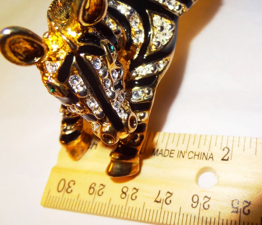 Vintage 1980s Zebra Shoulder Pin ~ enamel and crystals Vintage 1980s Zebra Shoulder Pin ~ enamel and crystals