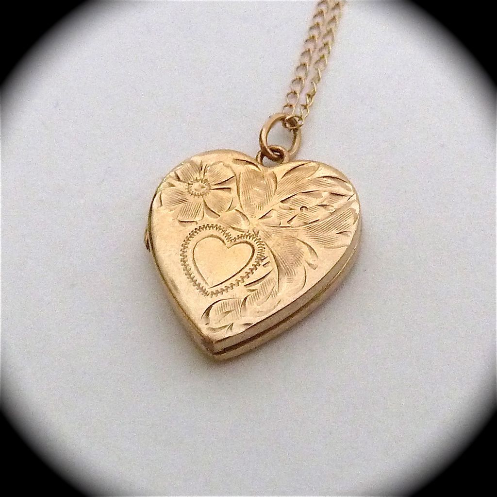 Engraved 14k Yellow Gold Heart Locket & Chain from bejewelled on Ruby Lane