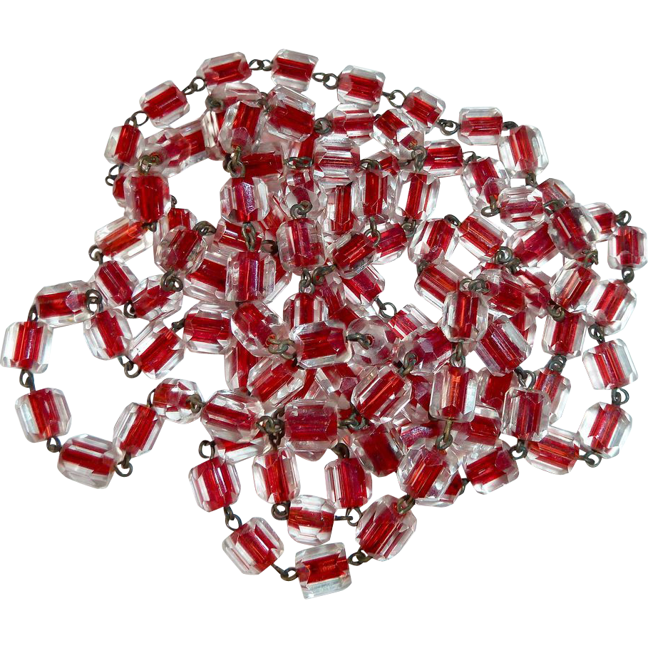 Art Deco Red in Clear Faceted Crystal Bead Necklace from bejewelled on Ruby Lane