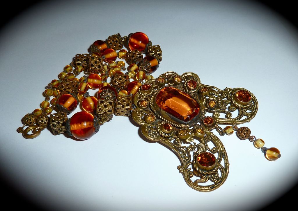 Ornate Victorian Amber Glass Jewel Necklace From Bejewelled On Ruby Lane