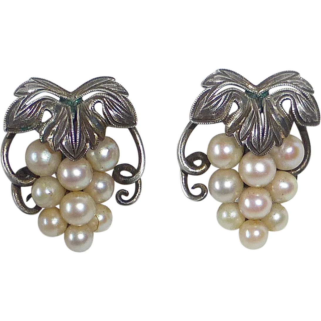 Sterling & Cultured Pearl Grapes Motif Earrings from bejewelled on Ruby