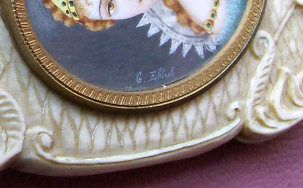 Antique Hand Carved Ivory Mirror Signed Portrait on Ivory Antique Hand Carved Ivory Mirror Signed Portrait on Ivory