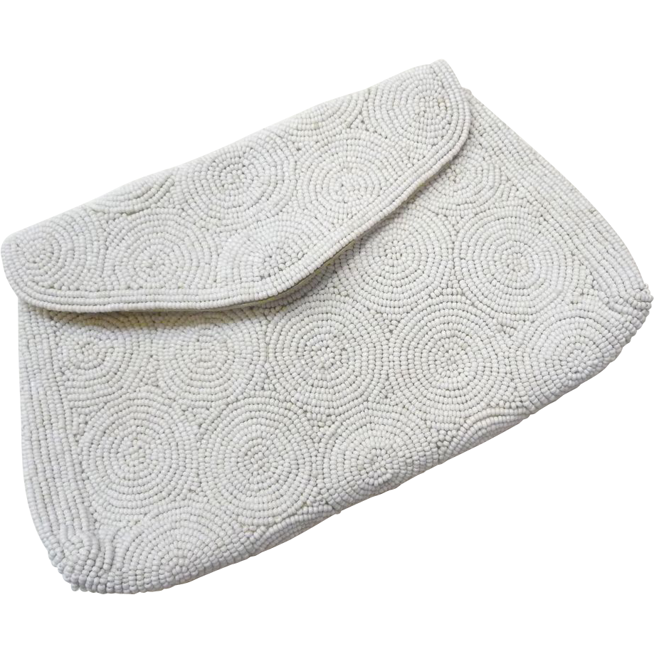 Vintage White Beaded Evening Clutch Purse from bejewelled on Ruby Lane