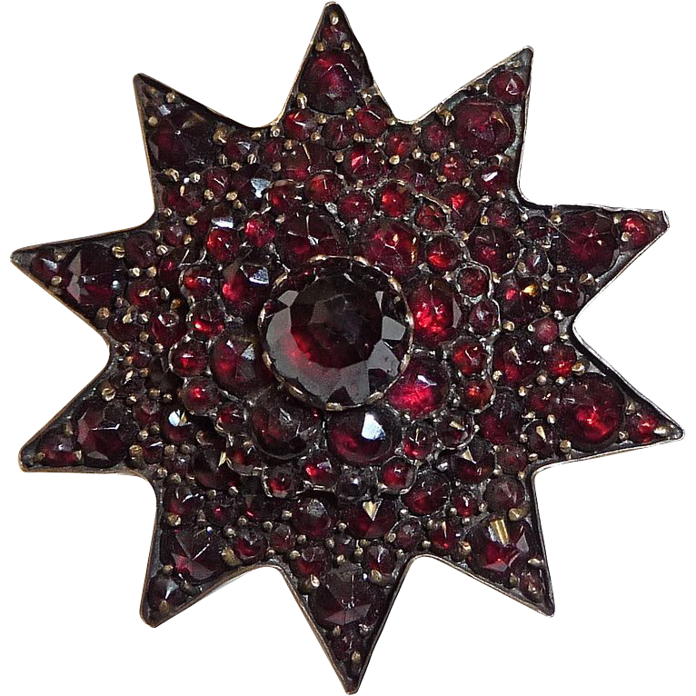 Antique Victorian Rose Cut Garnet Star Pin Antique Victorian Rose Cut Garnet Star Pin