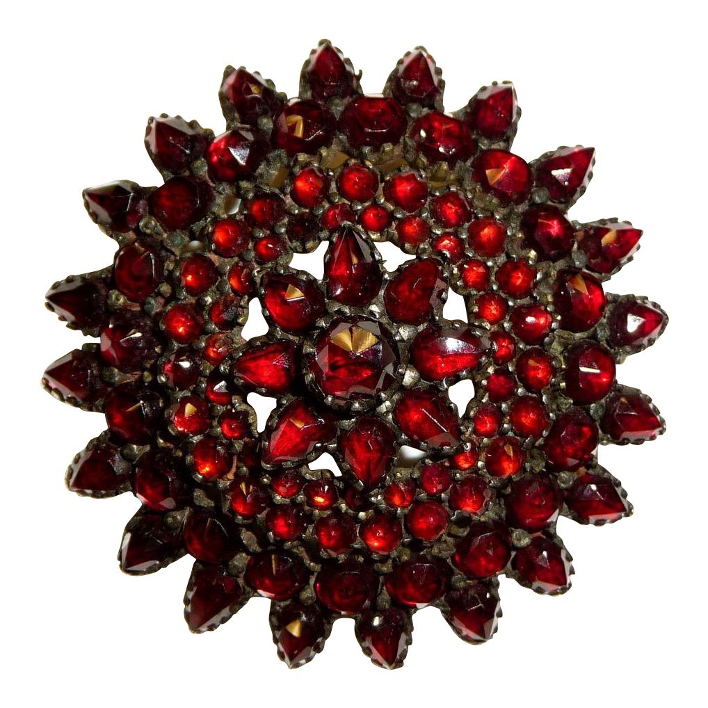 Victorian Rose Cut Bohemian Garnet Dome Gilt Sterling Pin Victorian Rose Cut Bohemian Garnet Dome Gilt Sterling Pin
