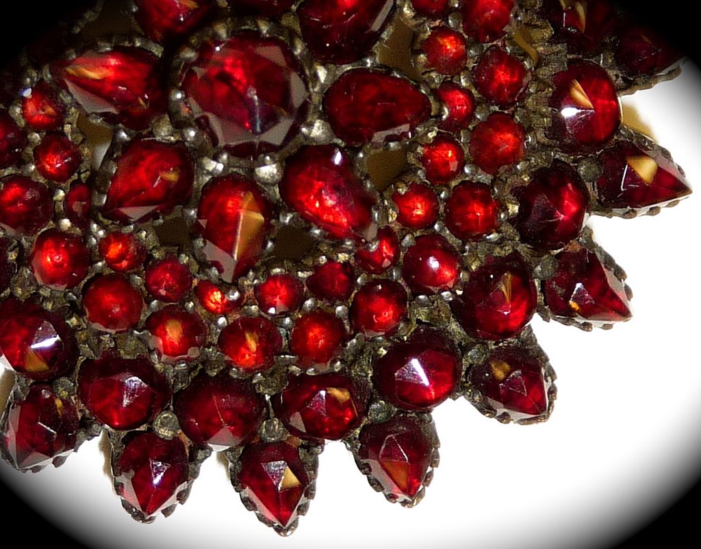 Victorian Rose Cut Bohemian Garnet Dome Gilt Sterling Pin Victorian Rose Cut Bohemian Garnet Dome Gilt Sterling Pin
