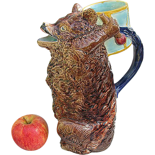 English Majolica Bear with Drum Figural Pitcher - Holdcroft - Largest Size - Mint Condition English Majolica Bear with Drum Figural Pitcher - Holdcroft - Largest Size - Mint Condition