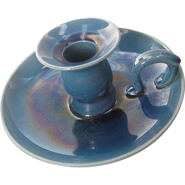 Awaji Chamber Stick - Teal Blue Awaji Pottery Candle Stick c1920 Awaji Chamber Stick - Teal Blue Awaji Pottery Candle Stick c1920