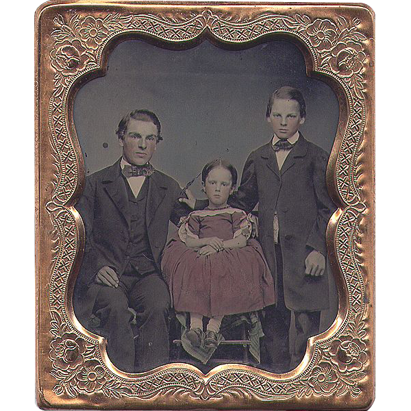 6th Plate TINTED Ambrotype of Dad & the Kids - Boy & Girl - Nice one! 6th Plate TINTED Ambrotype of Dad & the Kids - Boy & Girl - Nice one!