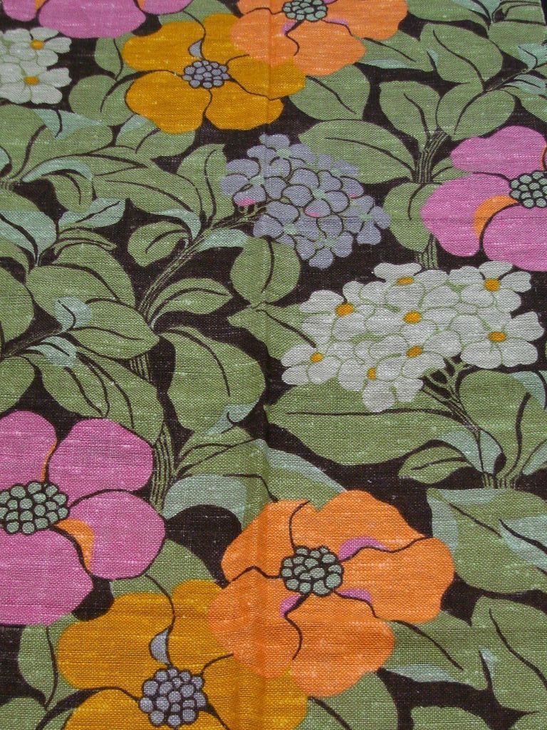 Mid-Century Continental Retro Floral Vintage Fabric Hanging Panel, 2+ Yds Mid-Century Continental Retro Floral Vintage Fabric Hanging Panel, 2+ Yds