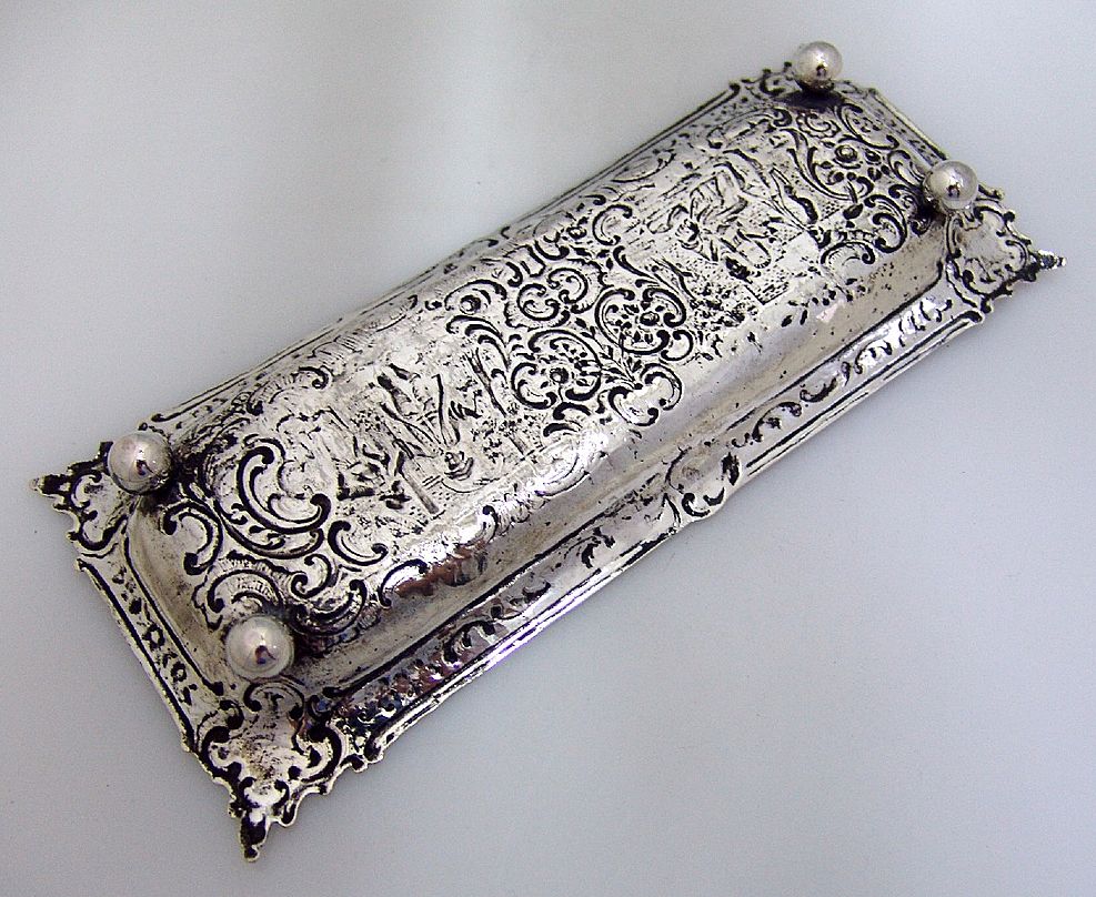 German 800 Standard Silver Repousse Rectangular Pen Tray 1920 German 800 Standard Silver Repousse Rectangular Pen Tray 1920