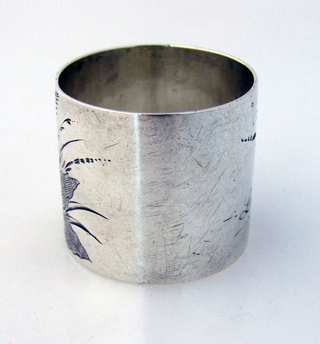 Aesthetic Bright Cut Scenic Napkin Ring Sterling Silver 1880 Aesthetic Bright Cut Scenic Napkin Ring Sterling Silver 1880