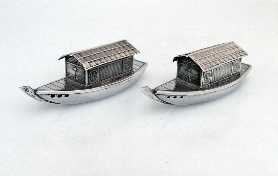 Japanese Figural Boat 950 Sterling Silver Salt And Pepper Shakers Japanese Figural Boat 950 Sterling Silver Salt And Pepper Shakers
