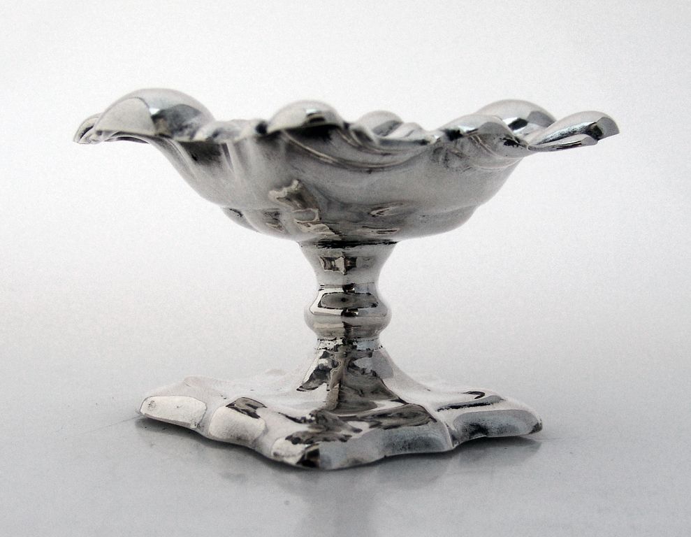 Austrian Pedestal Salt Dish 800 Silver Lobed Body Base Vienna 1853 Austrian Pedestal Salt Dish 800 Silver Lobed Body Base Vienna 1853