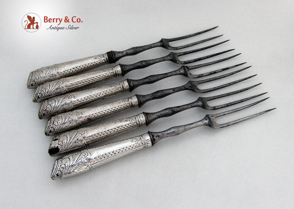 Antique Georgian Irish Provintial 18th Century 6 Forks Sterling Silver 1750 Antique Georgian Irish Provintial 18th Century 6 Forks Sterling Silver 1750