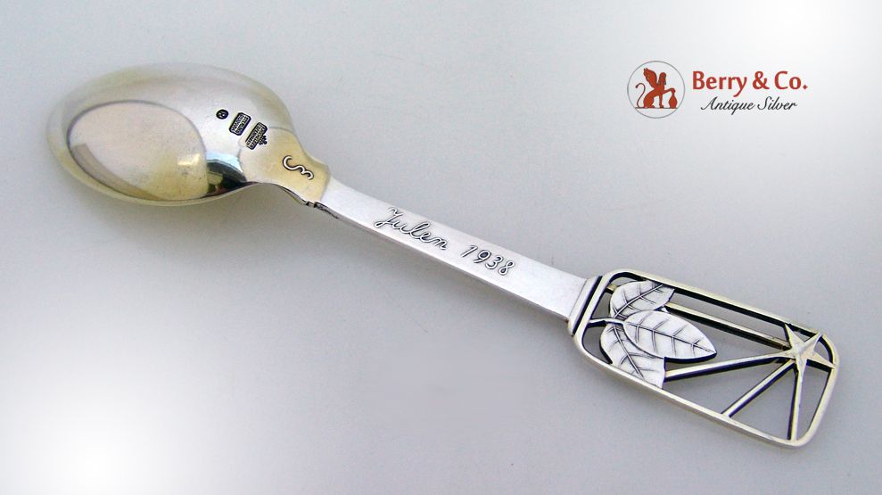 Christmas Spoon A. Michelsen Sterling Silver Enamel 1938 Snow Berries Christmas Spoon A. Michelsen Sterling Silver Enamel 1938 Snow Berries