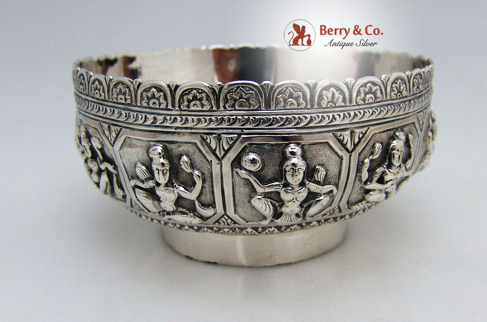 Indian Goddess Bowl Double Walled Sterling Silver 1890 Indian Goddess Bowl Double Walled Sterling Silver 1890