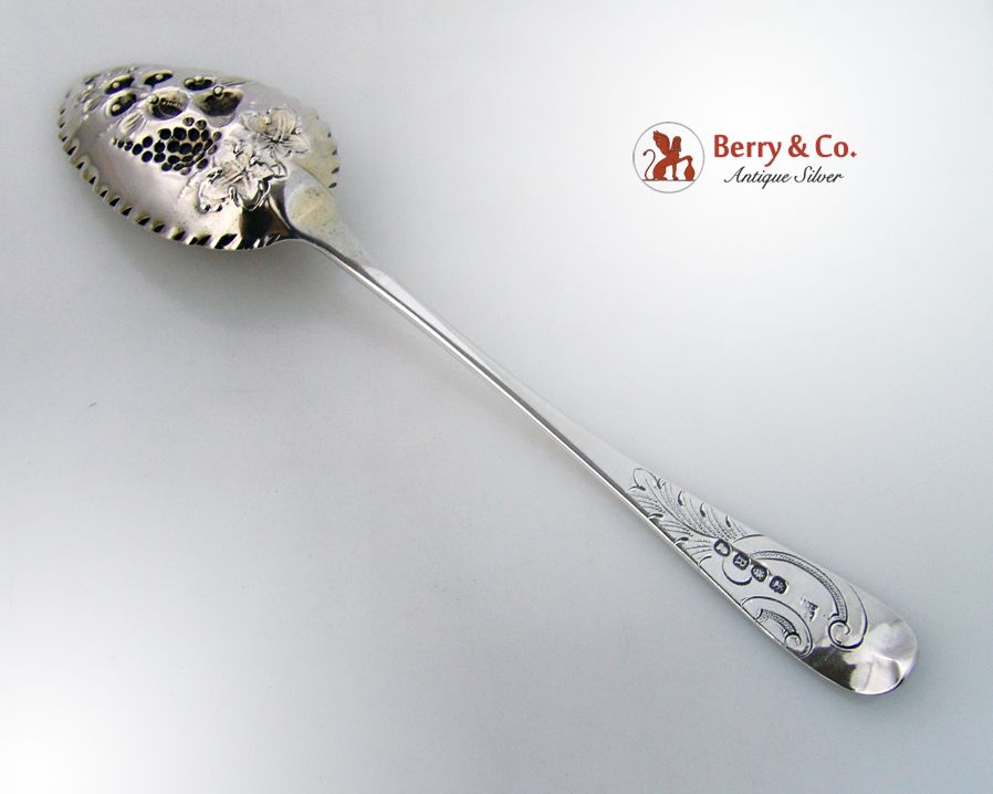 Georgian Serving Spoons 2 Repousse Floral Bowls Sterling Silver 1787 1812 Georgian Serving Spoons 2 Repousse Floral Bowls Sterling Silver 1787 1812