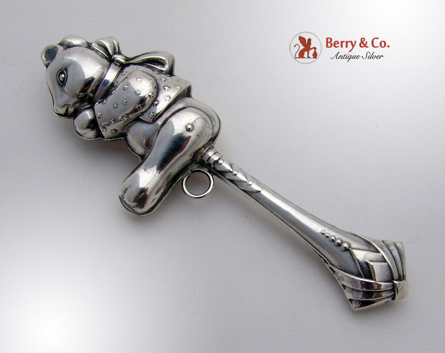 Baby Rattle Sterling Silver Teddy Bear 1960 Baby Rattle Sterling Silver Teddy Bear 1960