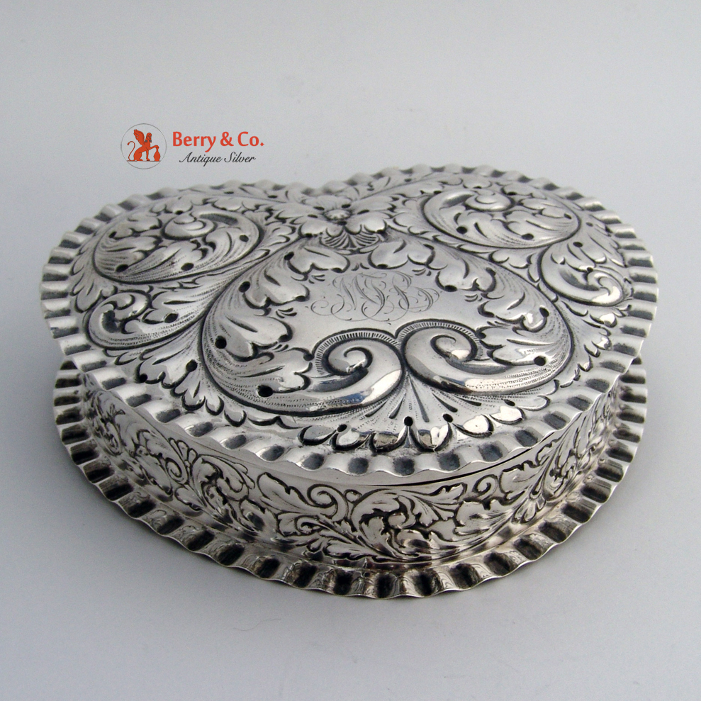 Heart Shape Pie Crust Large Box Sterling Silver Gorham 1892 Heart Shape Pie Crust Large Box Sterling Silver Gorham 1892