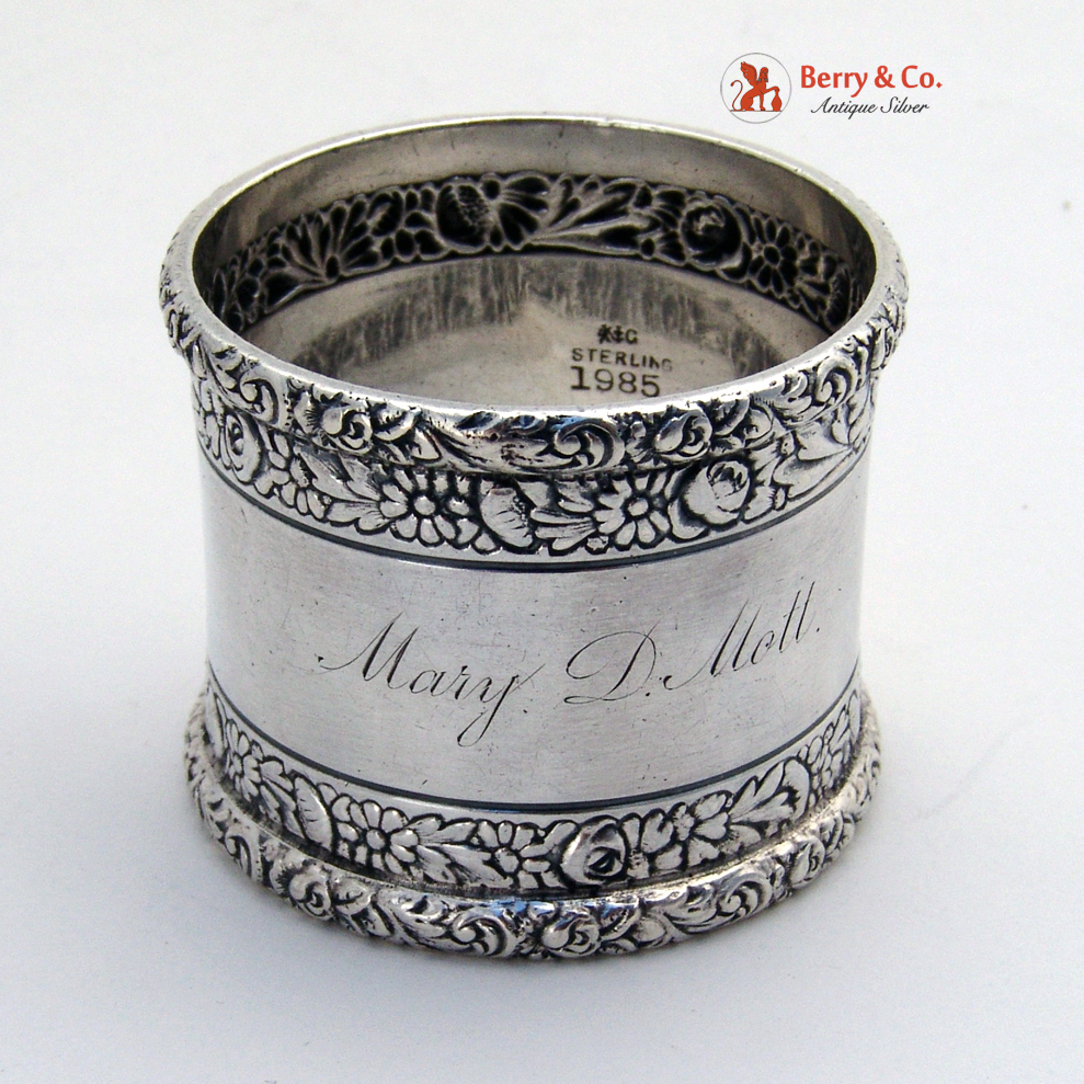 Gorham Sterling Silver Napkin Ring Floral Embossed Decorations 1888
