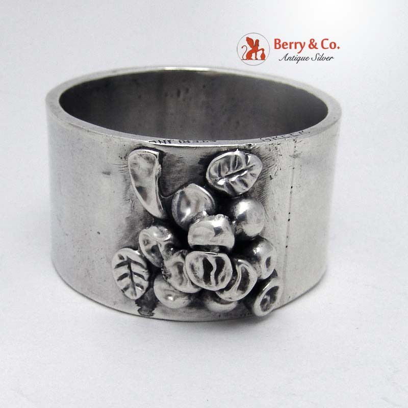 Large Handmade Napkin Ring Applied Grapes Sterling Silver