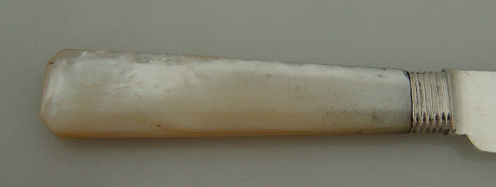 Mother of Pearl Coin Silver Dessert Knives 10 Albert Coles 1860 Mother of Pearl Coin Silver Dessert Knives 10 Albert Coles 1860