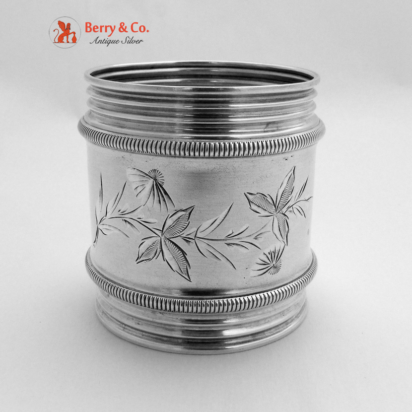Coin Silver Napkin Ring Bright Cut Decorations 1880 Coin Silver Napkin Ring Bright Cut Decorations 1880
