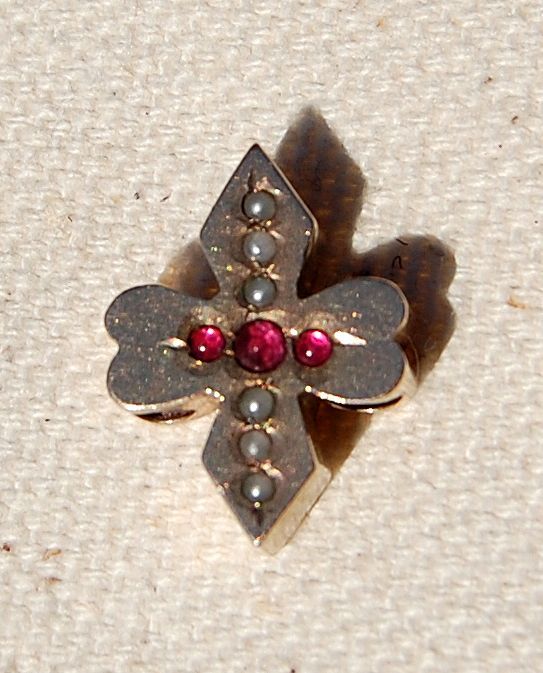 Large Victorian 10K Gold Seed Pearl Faux Ruby Slide Large Victorian 10K Gold Seed Pearl Faux Ruby Slide