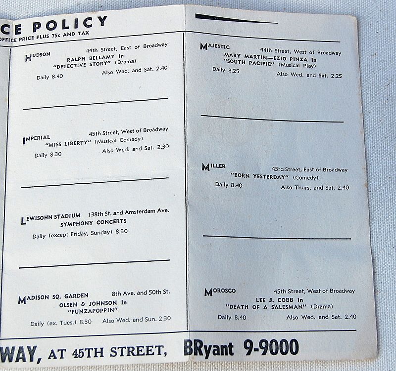 Listing of Amusements In New York For Week Ending July 30,1949 Listing of Amusements In New York For Week Ending July 30,1949